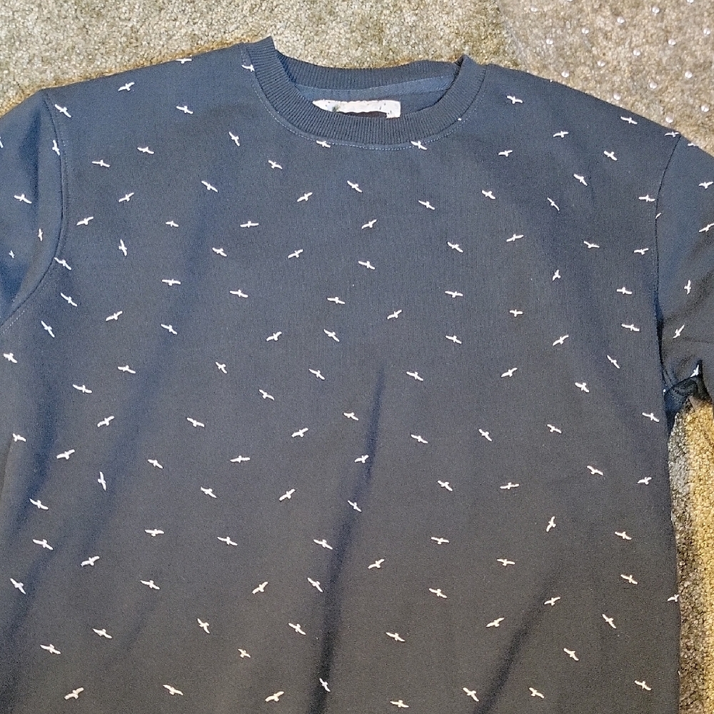 Denim & Flower Navy Top with White Bird Pattern